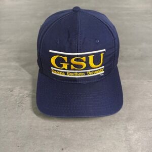 Vintage 90s The Game Georgia Southern Eagles Snapback Hat Split Bar Navy Gold